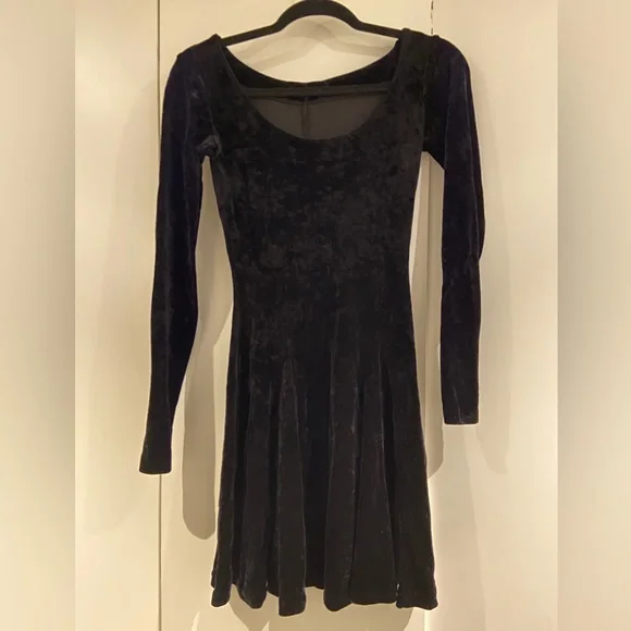 Vintage 90s Stretch Velvet Skater Dress | Color: Black | Size: S | Thearchives's Closet